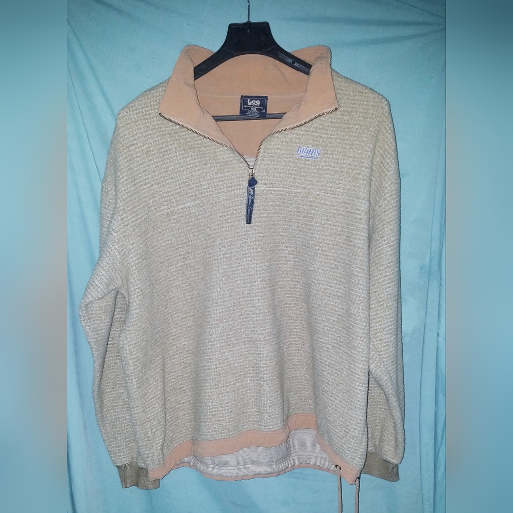 Vintage  Lee Sport NY Giants Fleece Zip Up Pullover w Beige Denim Trim Ex. Cond.